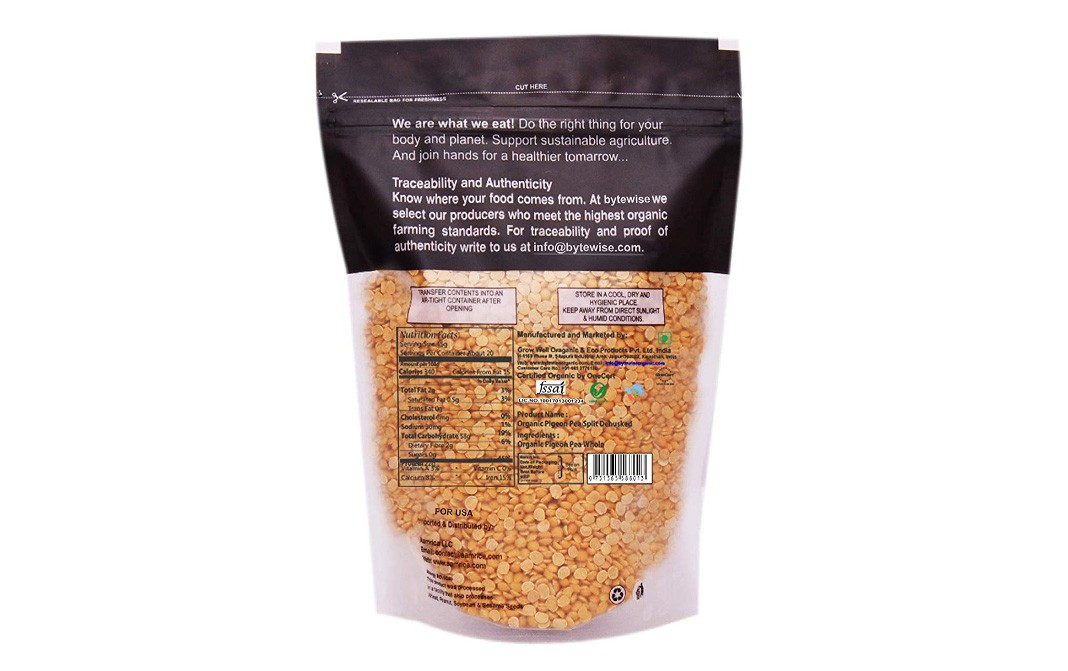 Bytewise Organic Toor Dal (Pegion Pea Split Dehusked)   Pack  500 grams
